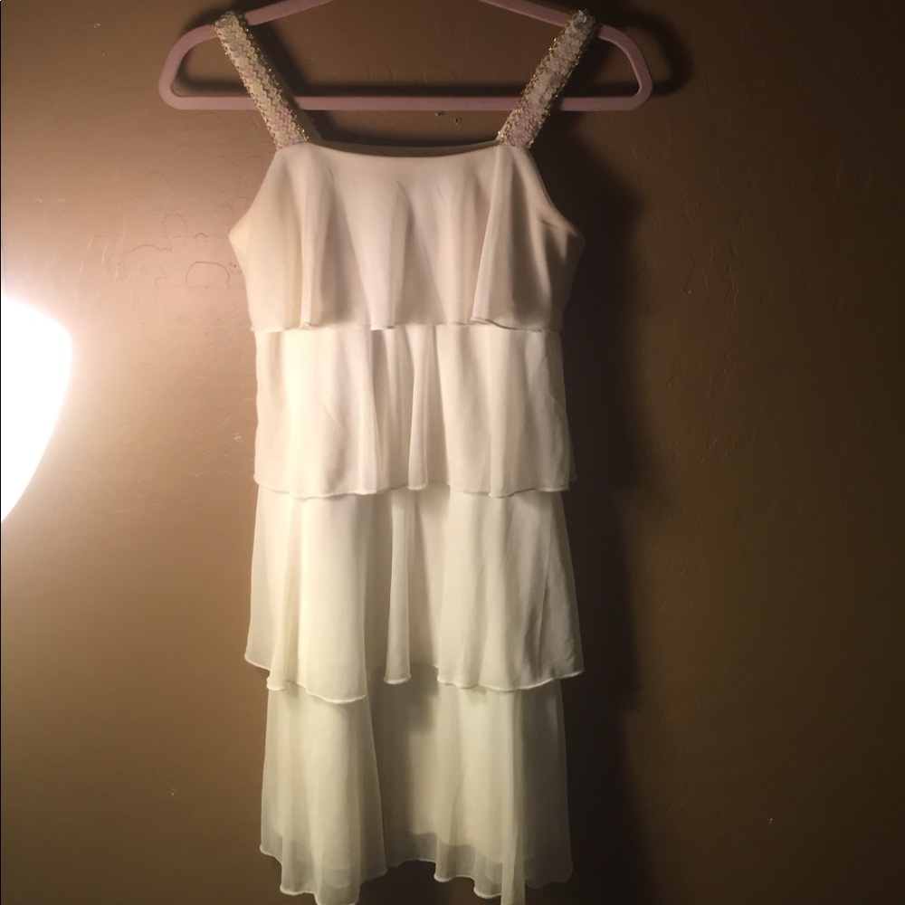 White Ruffled Sequin Strap Dress