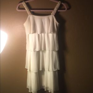 White Ruffled Sequin Strap Dress