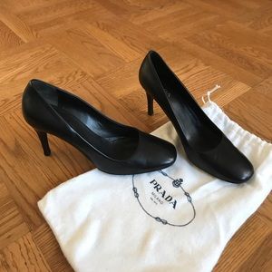 Prada black squared toe pumps