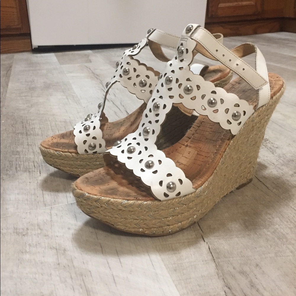 White Leather Wedge Heels