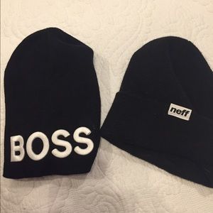 Black beanies.. one of them is neff brand
