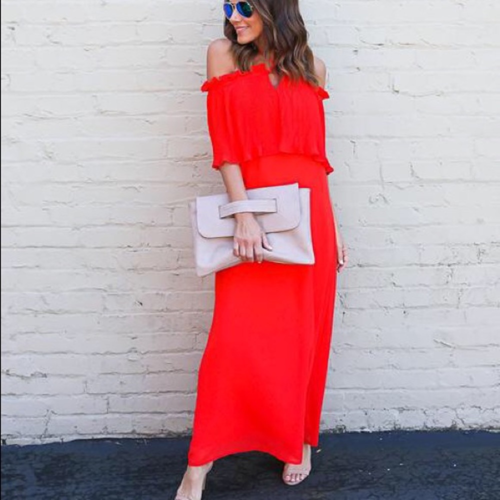 Off the Shoulder Iris Pleated Ruffle Maxi Dress