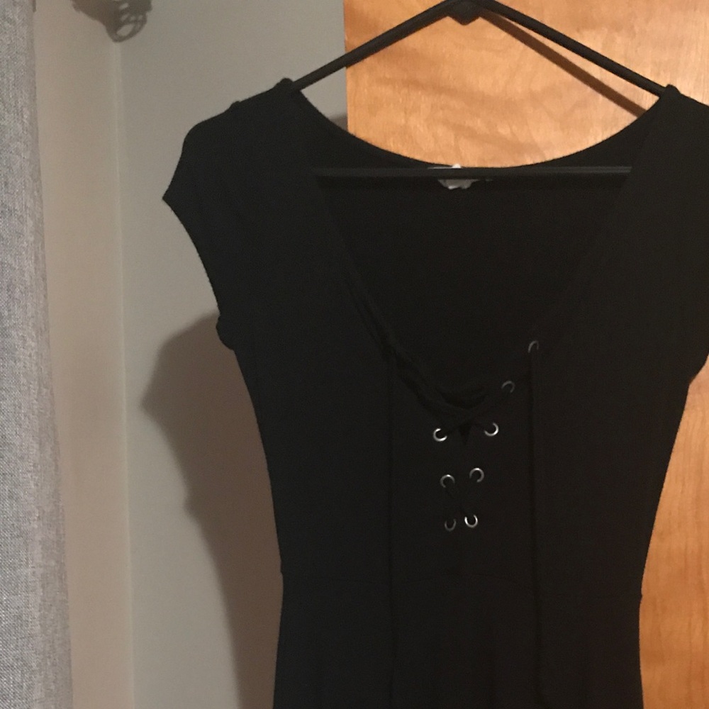 Lace up little black dress