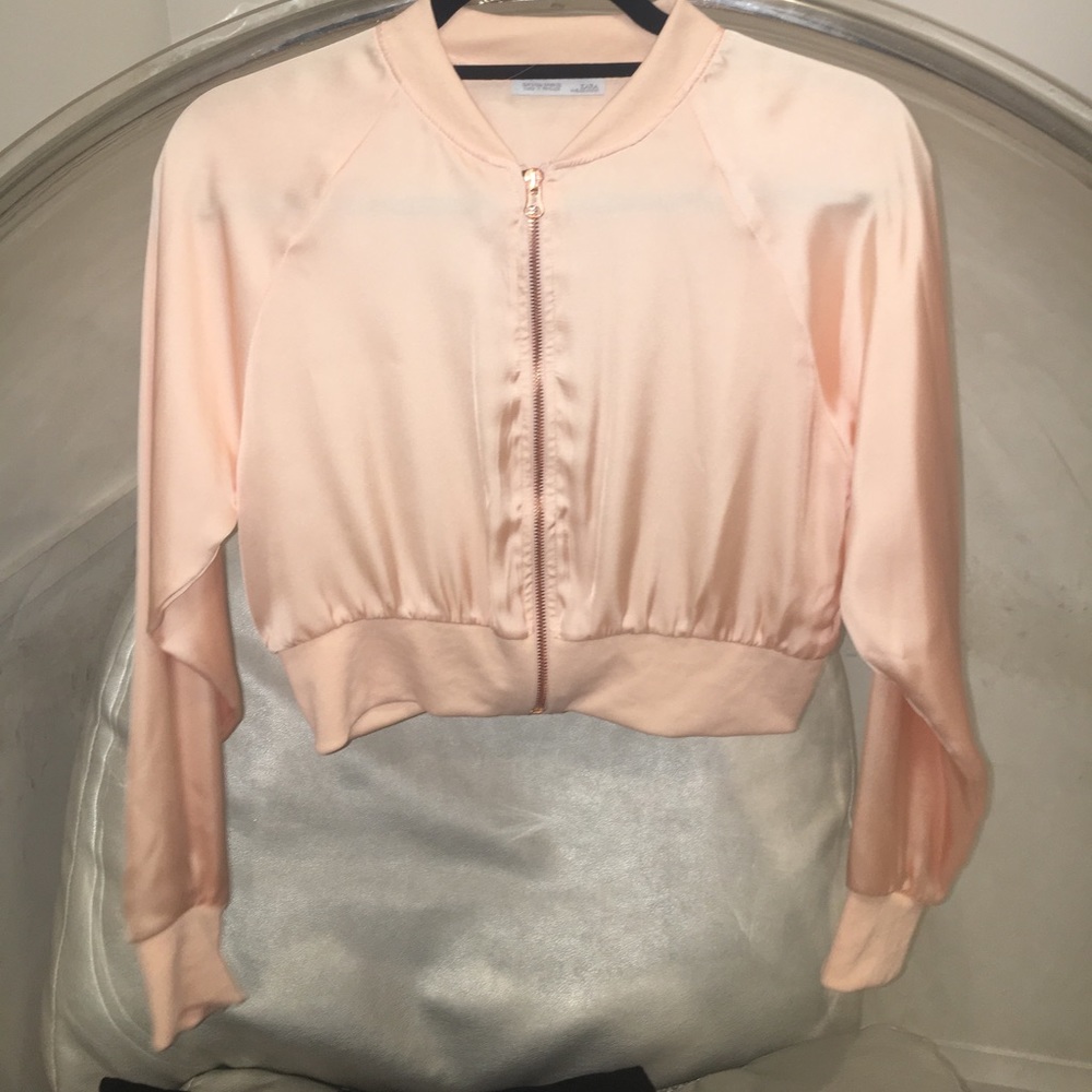ZARA pink cropped bomber jacket