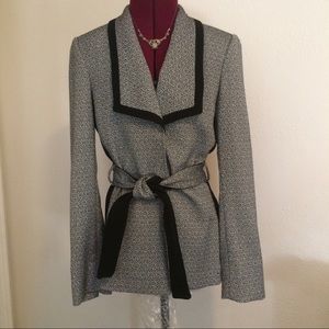 Tahari ASL Viviana Jacquard Tie‑Waist Jacket