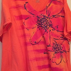 NWOT JMS Orange tshirt pink Flower pattern SZ 5x