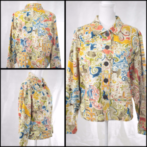Chicos Size 3 Light Weight Jacket Button Up Artsy