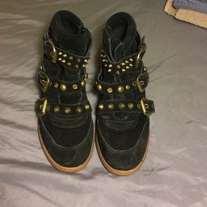 Black suede sneaker boots with studs