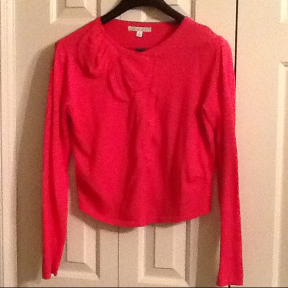 CABI vintage asymmetrical sweater.  Poppy color.