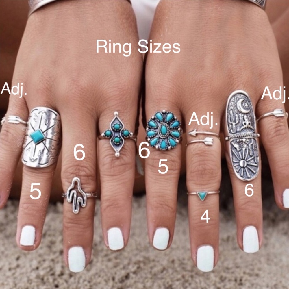 9 Vintage Turkish Turquoise Silver Boho Midi Rings - Picture 6 of 7