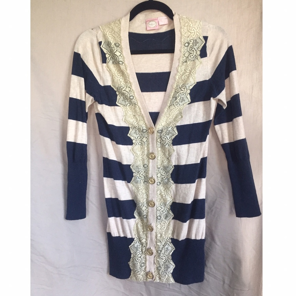 Long Striped Sweater with Lace Details