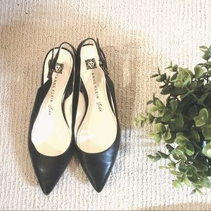 Anne Klein Black Low Heel Leather Pump