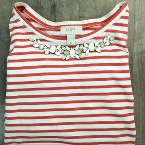 LOFT coral and white stripe shirt with beading