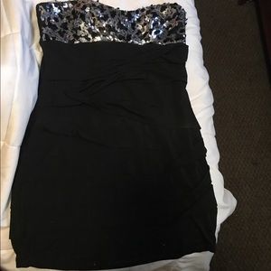 Black/silver sequin strapless evening /homecoming