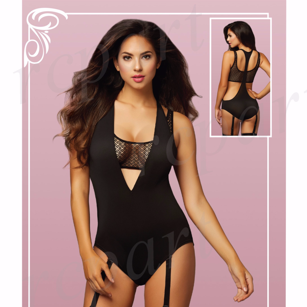 New Microfiber bodysuit black one size 10756