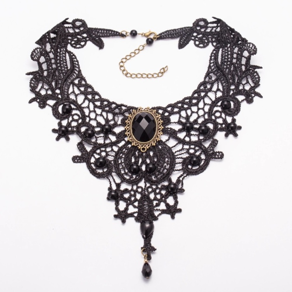 Gothic Retro Vintage Lace Bib Choker Necklace - Picture 3 of 6