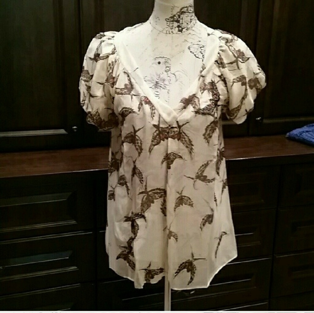 Anthropologie silk beaded blouse