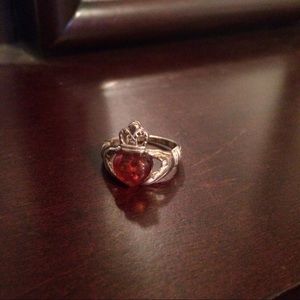 Amber and Silver Claddagh Ring