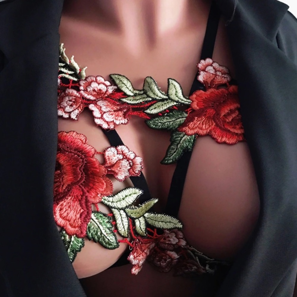 Sexy Floral Embroidered Cage Bra - Picture 2 of 6