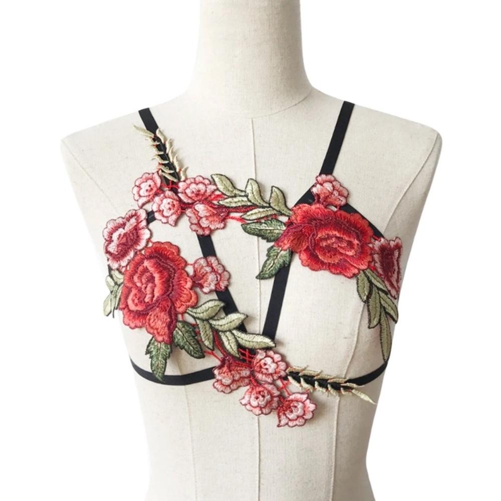 Sexy Floral Embroidered Cage Bra - Picture 3 of 6