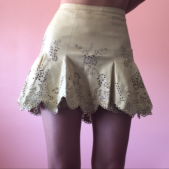 Alexander McQueen Dresses & Skirts - Alexander McQueen Floral Lace Cutout Leather Skirt