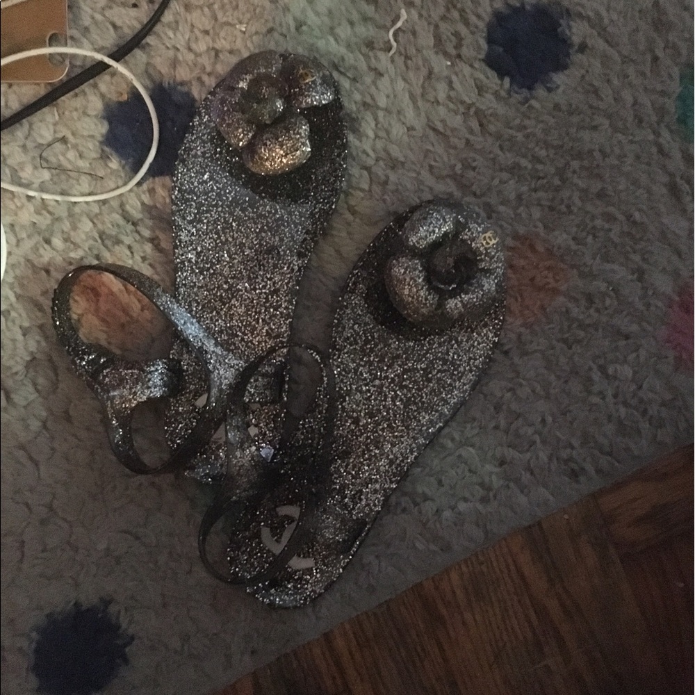 Black glitter sandals Sz 7/8