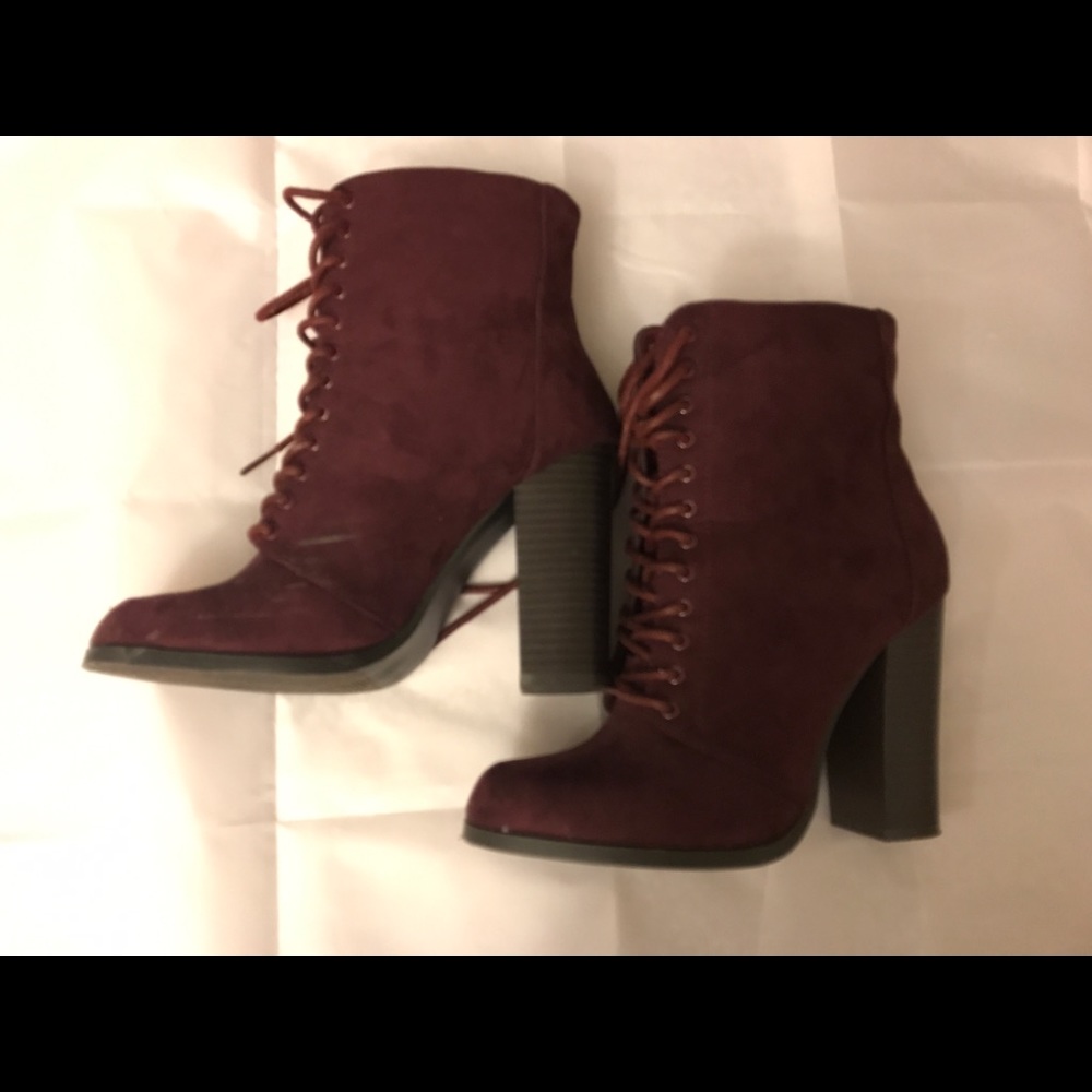 Faux Suede Booties Boots Heels Lace