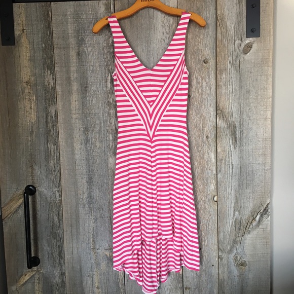 Bebe High Low Stripe Dress, Pink/White, XS - Picture 2 of 5