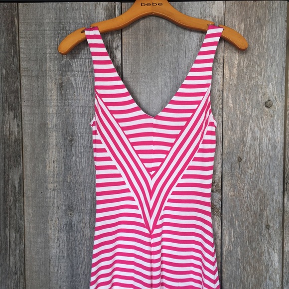 Bebe High Low Stripe Dress, Pink/White, XS - Picture 3 of 5