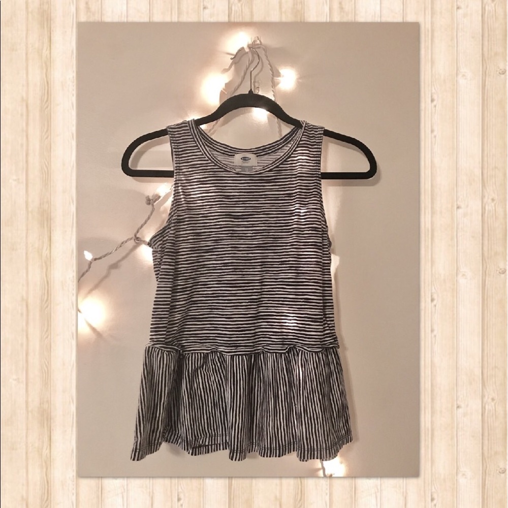 Navy and cream striped peplum top