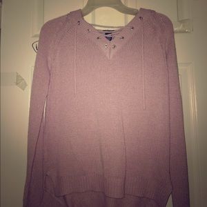 Light pink lace up long sleeve shirt