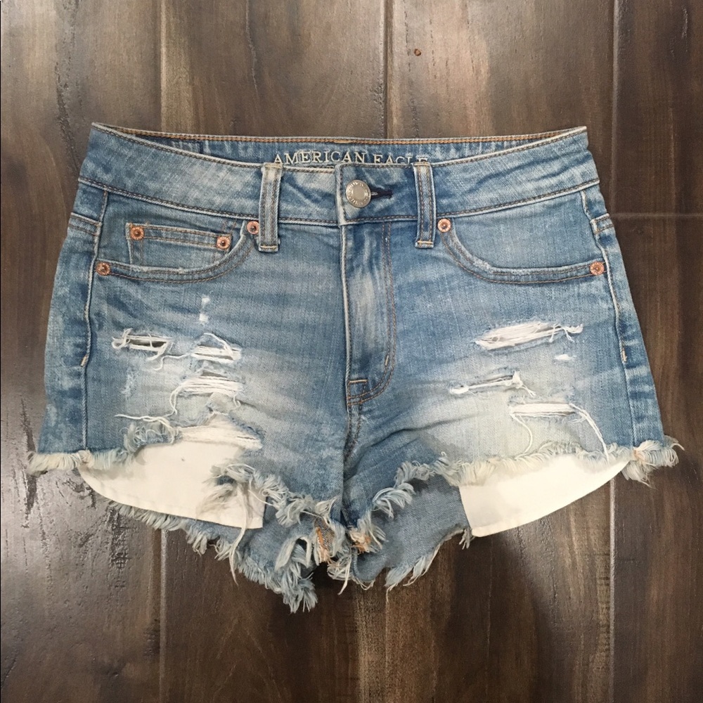 Hi-Rise Stretch Ripped Denim Shorts
