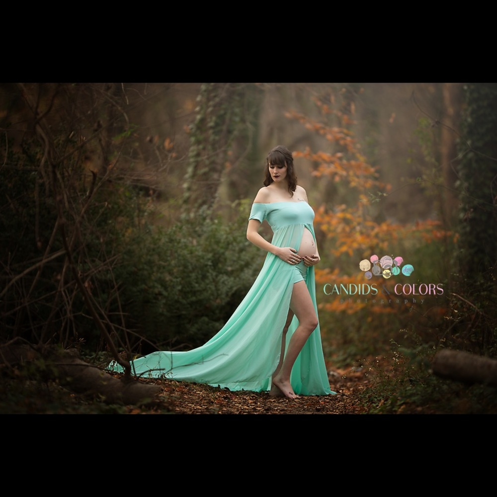 Aqua scoop neck maternity gown maternity dress