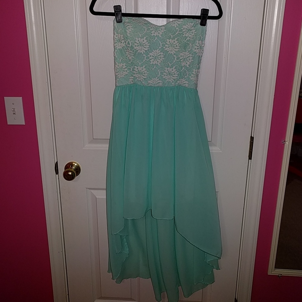 Mint strapless high-low dress