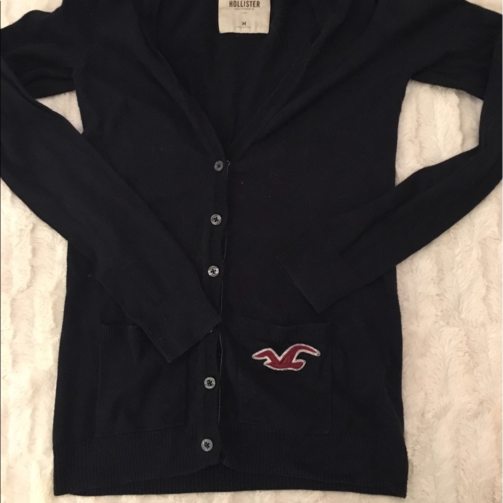 Navy Hollister cardigan with large pocket logo
