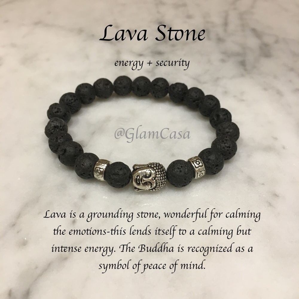 Lava Stone + Silver Buddha Healing Bracelet