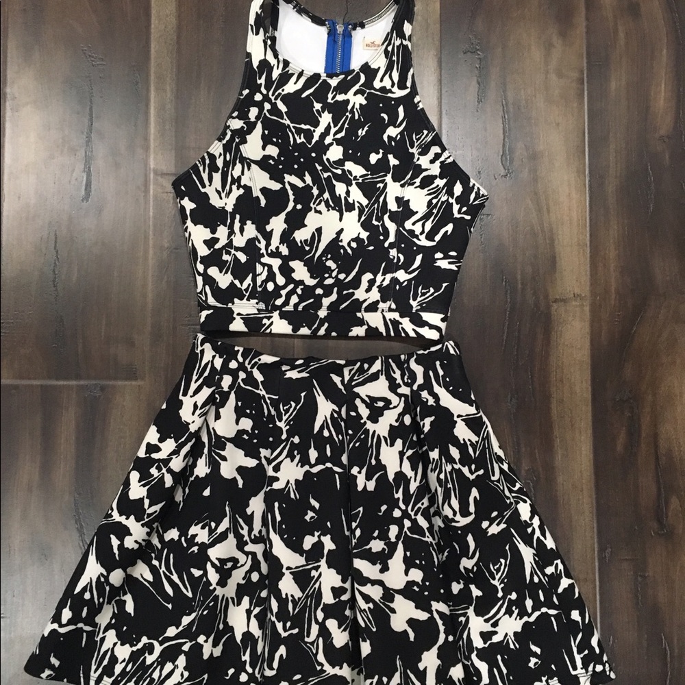 Two-Piece B&W Floral Top and Skirt