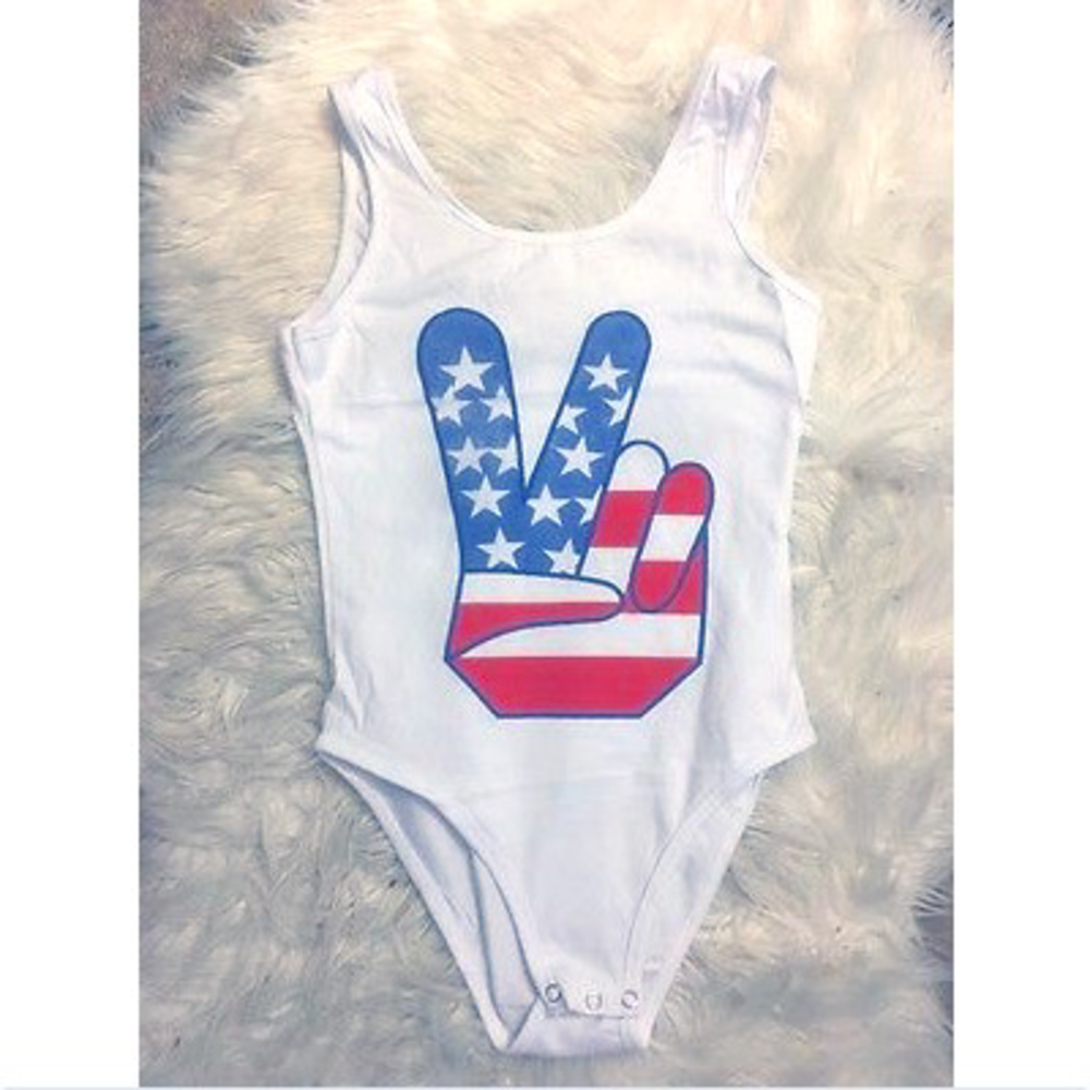 White Peace Americana Peace SignBodysuit - Picture 1 of 3