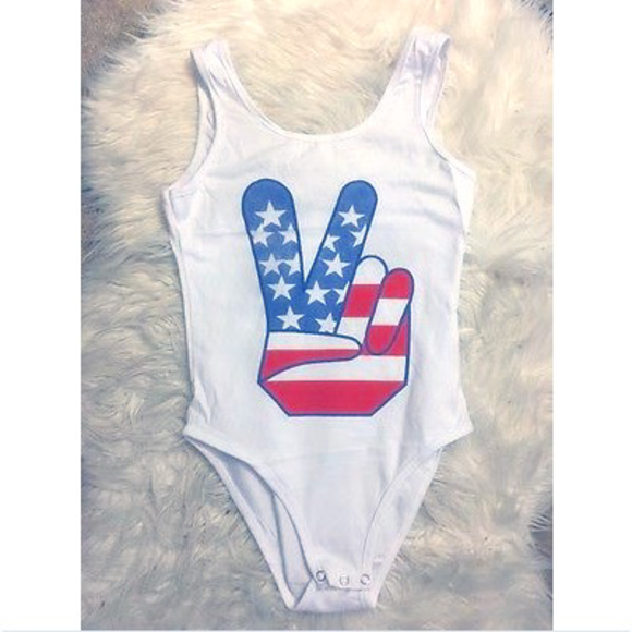 36Point5 Tops - White Peace Americana Peace SignBodysuit