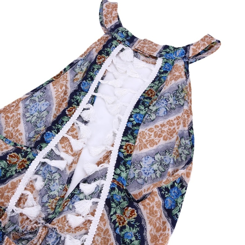 Flirty Backless Floral Stripe Jumper Dress Romper - Picture 4 of 6