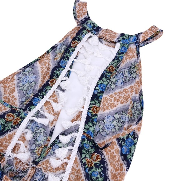 Flirty Backless Floral Stripe Jumper Dress Romper - Picture 4 of 6