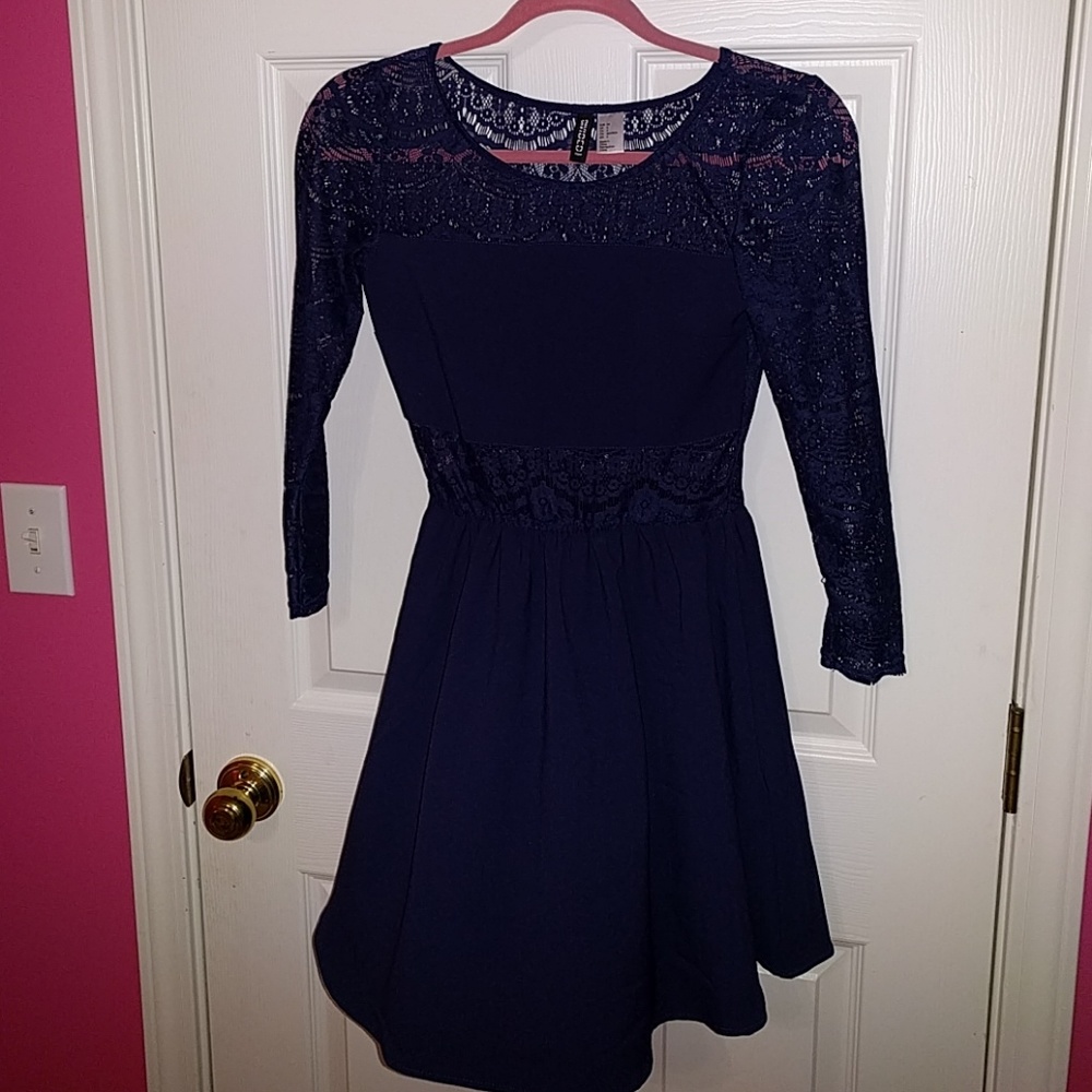 Navy Dress with Lace Panels