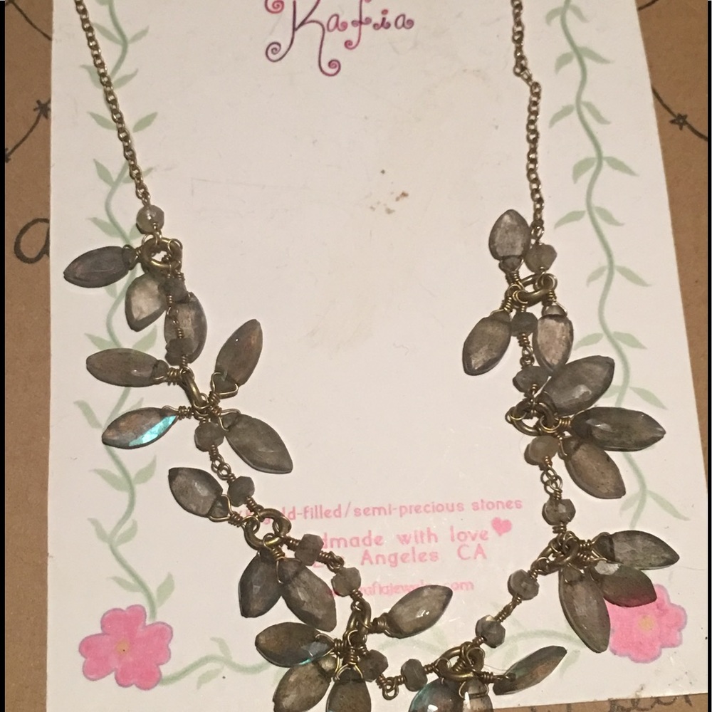 Rafia gold plated semi precious stone necklace