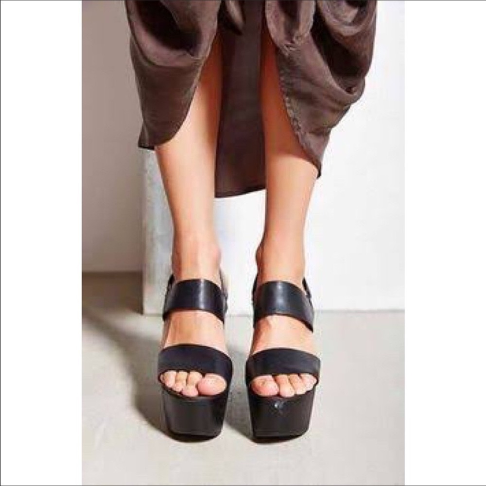 Black Wooden Slingback Platform Wedge - Picture 2 of 5