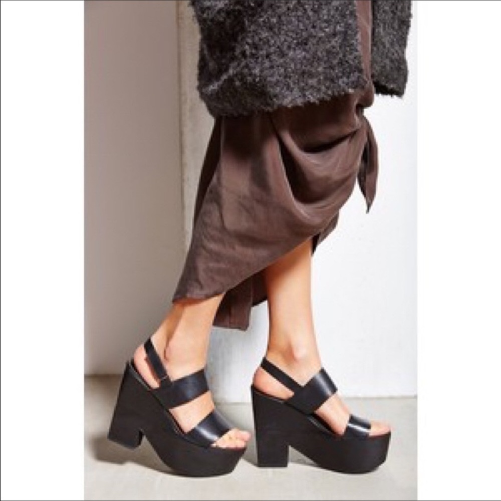 Black Wooden Slingback Platform Wedge - Picture 3 of 5