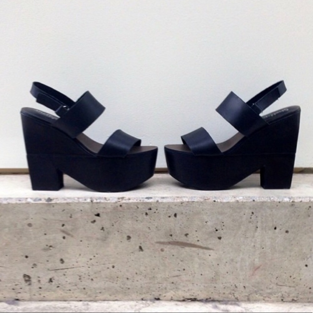 Black Wooden Slingback Platform Wedge - Picture 5 of 5