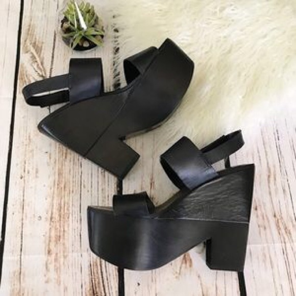 Black Wooden Slingback Platform Wedge - Picture 4 of 5