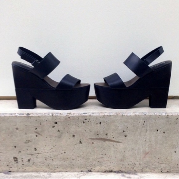 Black Wooden Slingback Platform Wedge - Picture 5 of 5