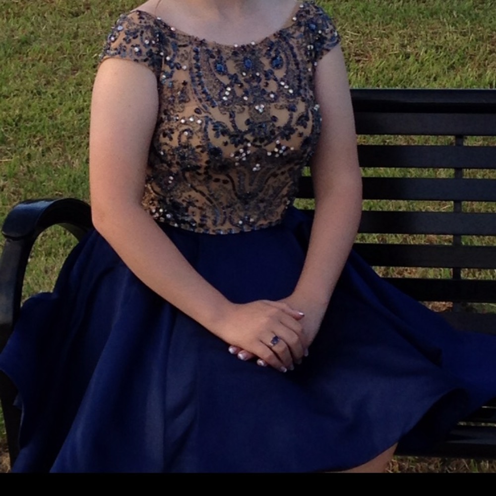Navy blue Sherri Hill homecoming dress