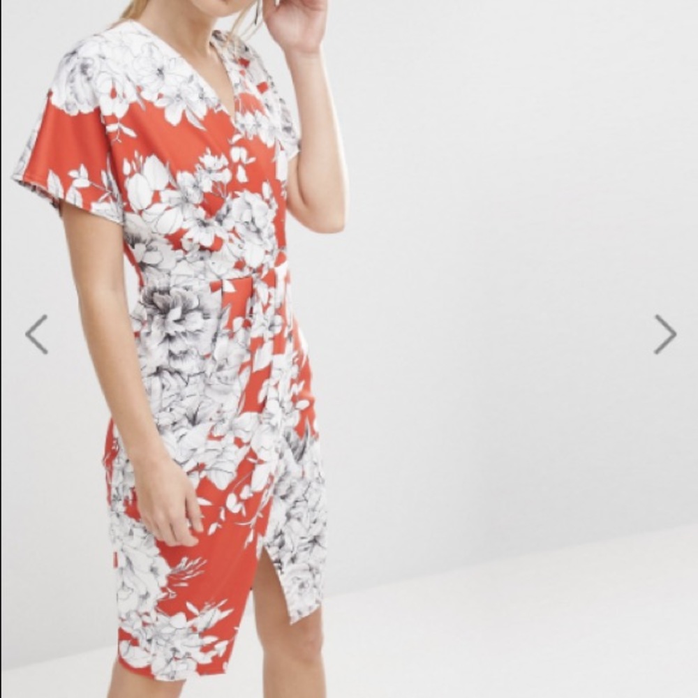 Closet Floral Print V-Neck Cross Over Midi Dress